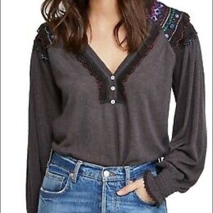 Free People “Siesta Fiesta” Embroidered Top Size Large